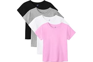 YERIOK 4 Pack Girls Shirts Toddler Short Sleeve Shirt Girls T Shirts Soft Cotton Tshirts Basic Tees Kids Summer Tops T-Shirts