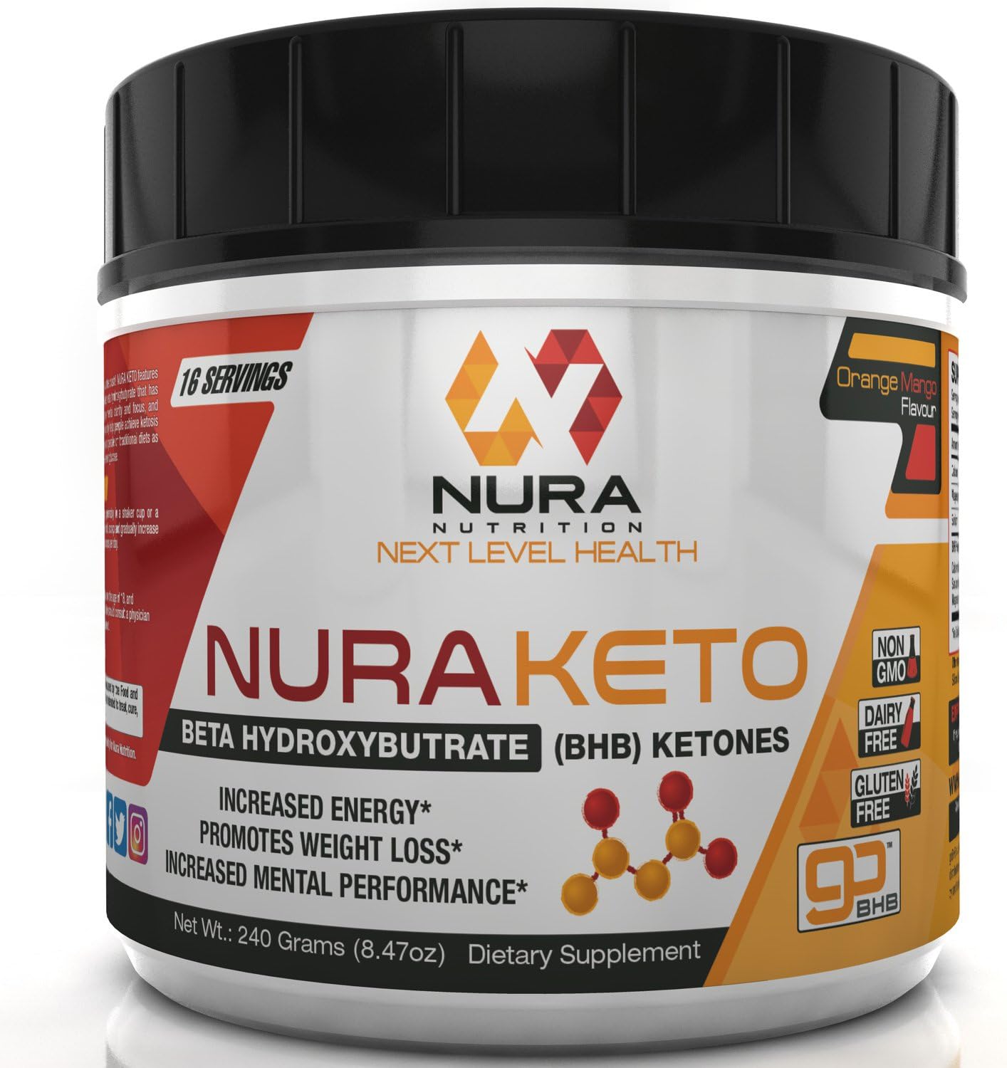 BHB Ketone Salts, Orange Mango, 240g - Beta Hydroxybutyrate Exogenous Ketones - Great for the Keto Diet- Helps Achieve Perfect Ketosis, More Energy, Focus and Burn Fat