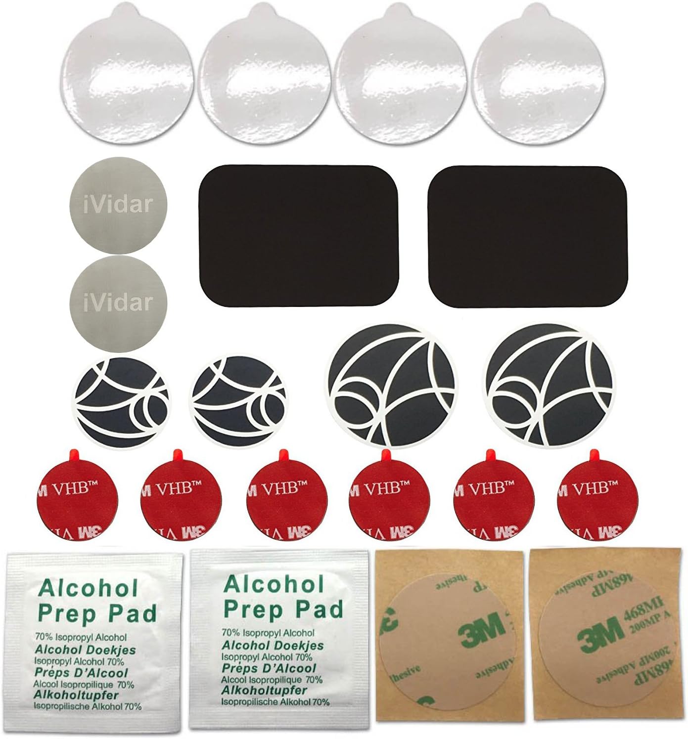 Replacement Kits, iVidar Accessories Pack for Magnetic Cell Phone Holder, Includes 3M VHB Adhesive Stickers, Metal Plates, Protective Films, Extra Stickers for Metal Plates