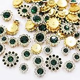 100 Pcs Sew on Rhinestones Gems Crystals Glass Metal Base Sewing Flower 8mm 10mm 12mm 14mm Claw Rhinestones for Garments Dress Earring Belt Crafts Accessories (07 Dark Green)