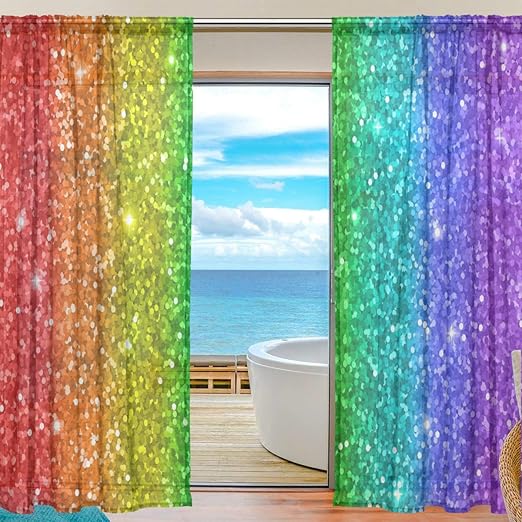 senya Rainbow Glitter Sheer Curtains Voile Window Curtain