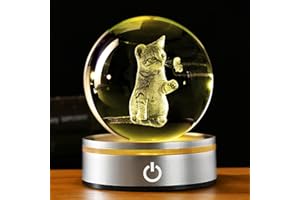 IFOLAINA 3D Cat Crystal Ball Cat Lover Gifts for Women 3D Cat Figurines Home Decor Cat Collectibles Snow Globes Gift for Girl Cat Lamp for Bedroom Unique Cat Gifts for Her