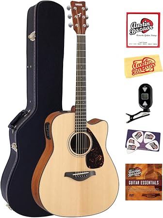 Amazon Com Yamaha Fgx700sc Solid Top Cutaway Acoustic Electric Guitar Bundle With Hardshell Case Tuner Instructional Dvd Strings Pick Card And Polishing Cloth Electronics