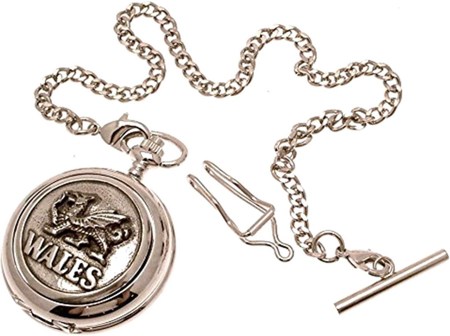 Solid Pewter Fronted Wales Dragon Design 14 Mother of Pearl Quartz Pocket Watch