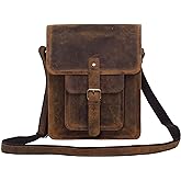 Leather crossbody bag messenger satchel tablet bag 11 inch for men and women (Distressed Tan Pocket)