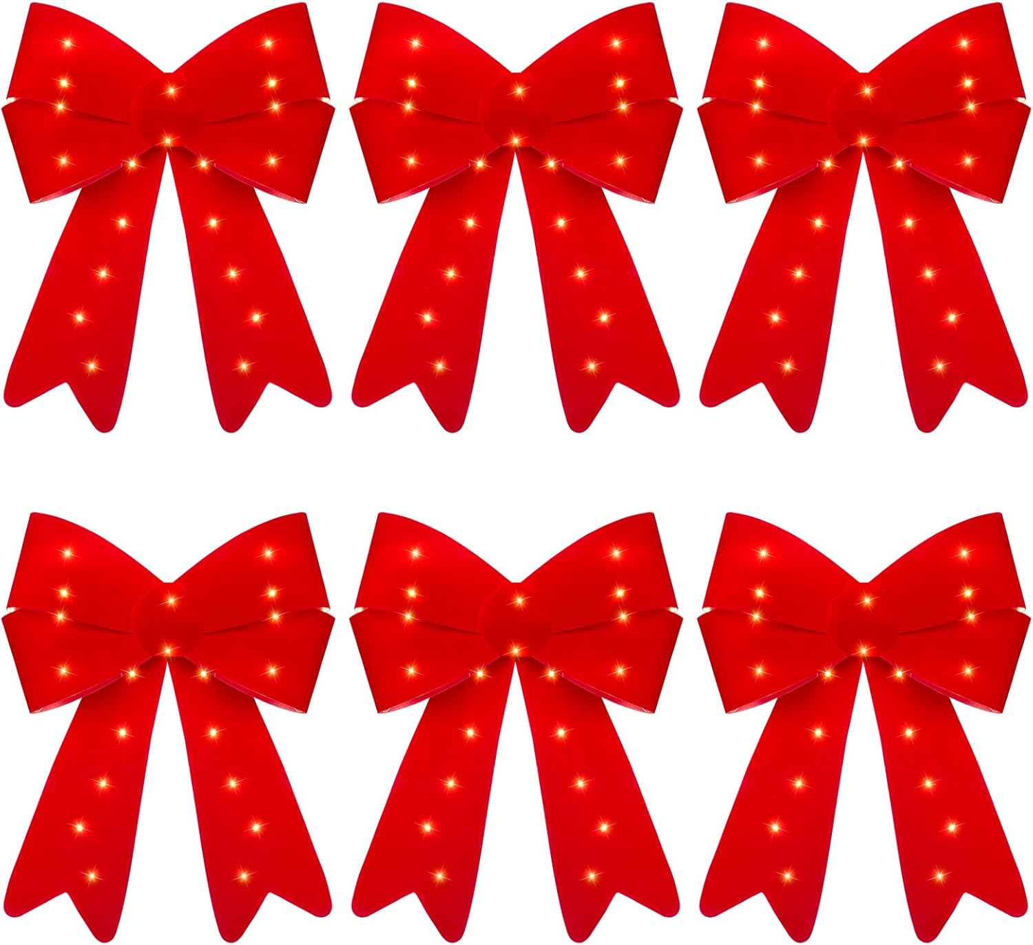 Bows & Ribbons - Zeyune 6 Pcs 10.63 x 15.35'' Red Christmas Bows with LED Lights Large Christmas Bow Decoration Lighted Bows for Christmas LED Christmas Tree Toppers Decor Wreath for Xmas Holiday Indoor Outdoor Decor