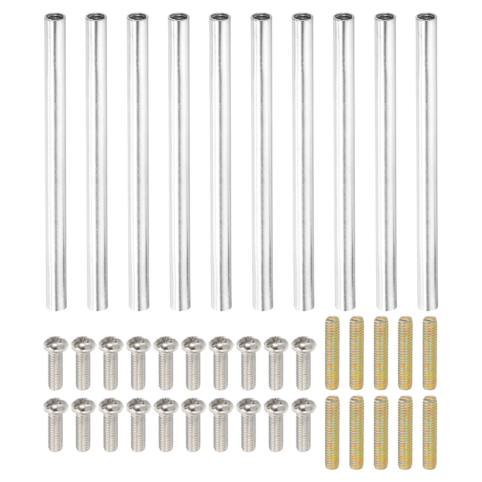 PATIKIL 70mm (2.8") Round Coupling Nuts Kit, M4 Threaded Connector Bar Hardware with Fully Thread Rods Screws for Lamp Model Furniture DIY Repair Part