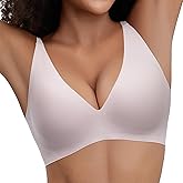 PQK Wireless Bras for Women Deep V Design Flexible Soft Bralette Seamless T Shirt Supportive Bra No Underwire
