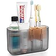 GFWARE Black Bathroom Accessories - 5 Slots Toothbrush Holders for Bathrooms Sink Organizer Countertop Kids Bathroom Storage Caddy Decor