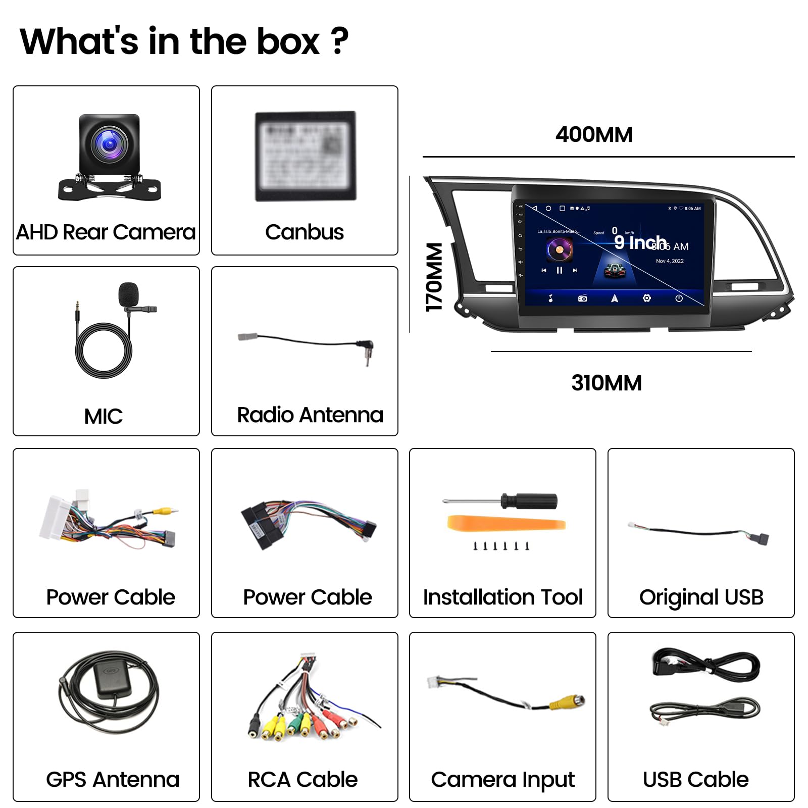 Android 15 Car Radio Stereo for Hyundai Elantra 2016-2018, Wireless Carplay Android Auto, 9 Inch Touch Screen Car Radio Bluetooth 5G WiFi GPS SWC FM DSP, 2G+32G CarPlay Head Unit+Free Cam