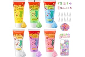 Cream Glue for DIY Crafts, 1.7oz Whipped Cream Glue Kit with 6pcs Piping Tips, 10Soft Rubber Accessories, 1pack of Color Diam
