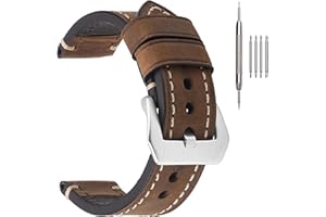 EACHE Leather Watch Bands for Men,Vintage Crazy Horse Leather & Vegetable Tanned Leather & Oil Waxed Thick Leather Watch Bands 20mm 22mm 24mm 26mm