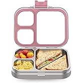 HOMEKOL Stainless Steel Lunch Box, 3 Compartments Metal Bento Box for Kids Adults, Leak-Proof Lunch Box for School Office, Dishwasher Safe, BPA-Free, Tritan Lid, Pink