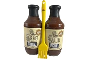 Keto BBQ Sauce Bundle Includes (2) 18oz Bottles Of G Hughes Original Sugar Free BBQ Sauce And 1 Silicone FoxFyr Basting Brush (Top-Shelf Dishwasher Safe!) Professional Grade Flavor!