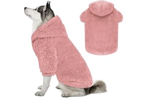 QDYU Fuzzy Dog Sweaters for Large Dogs Dog Hoodie Soft Double-Sided Plush Fleece Pet Sweater Clothes Coats Pet Hoodie Sherpa Hooded Sweatshirt(Pink-XL)