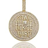 ICEDIAMOND 14K Iced Out Super Bling Round Coin Pendant Chain Necklace, Gold Plated Full Shiny CZ Diamond Encourage Charm Hip Hop Jewelry for Men Women