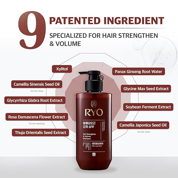 RYO STRENGTHEN & VOLUME SHAMPOO WITH KOREAN GINSENG & CAFFEINE – VOLUMIZING AND REVITALIZING FOR FINE HAIR, ANTI LOSS CARE, STRENGTHENING HAIR ROOTS, 16 FL OZ.