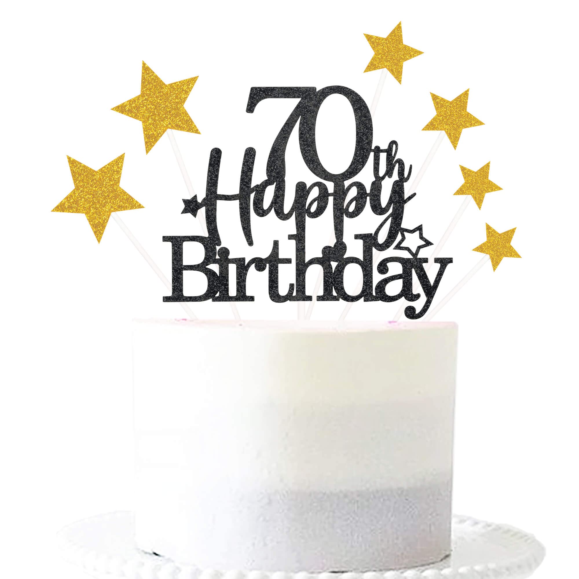 Pargleev Glittery Black Gold 70th Happy Birthday Cake Topper with Star,70 Birthday Cake Toppers Party Decorations Party Supplies for Men Women