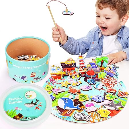 Lewo Angelspiel Hölzer Magnetische Rätsel mit Holz Ozean Tier Magnete und 2 Polen für Kinderkleinkinder