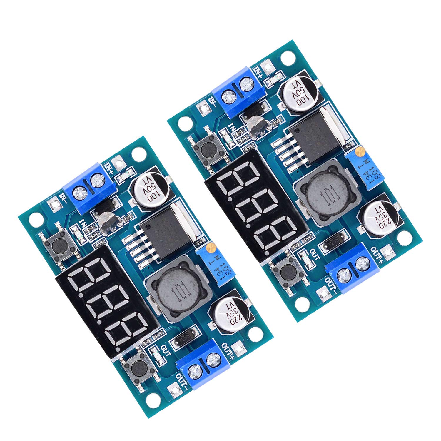 Valefod 2 Pack LM2596 DC to DC Voltage Regulator 4-40V to 1.5-35V Buck Converter with LED Display