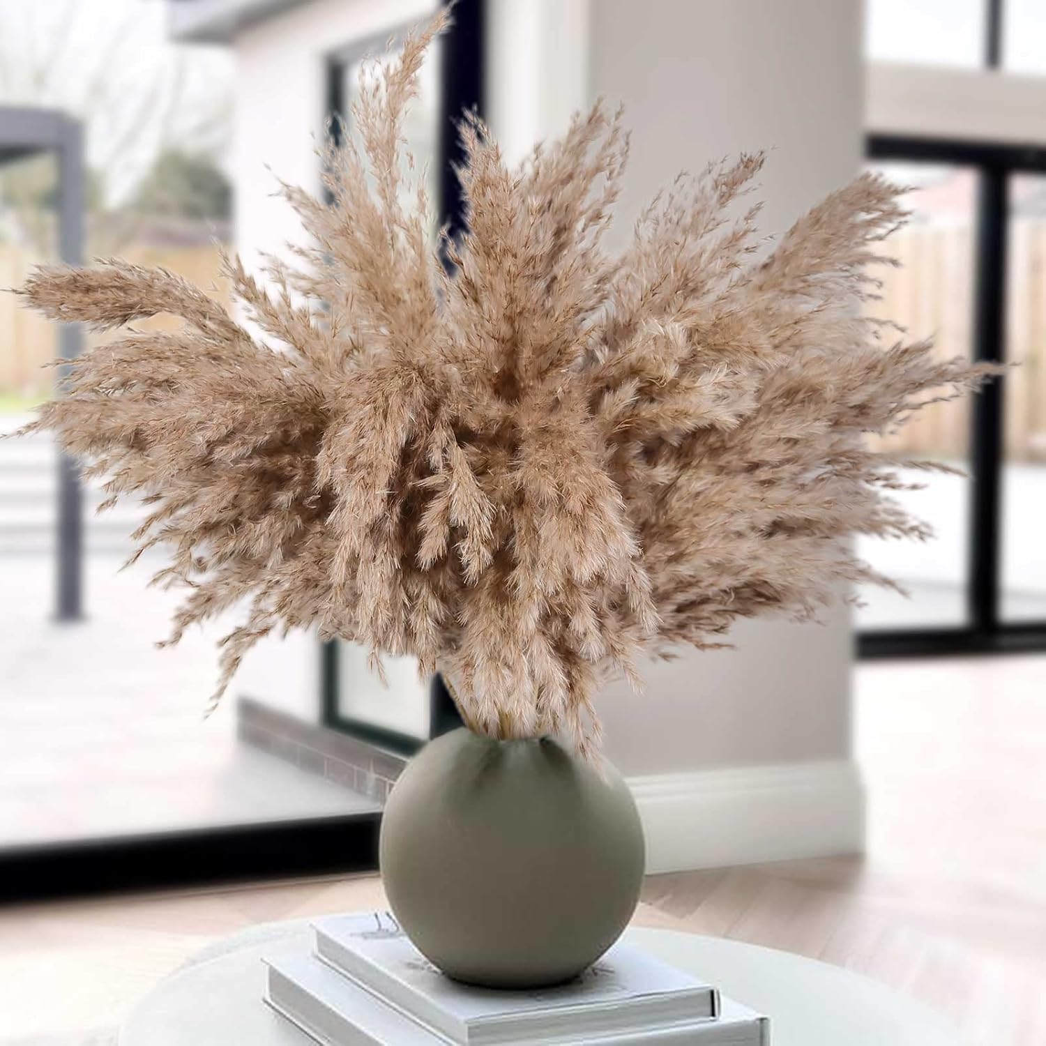 Dried & Preserved Flora - HUMINBO Dried Pampas Grass Decor Fall Decorations for Home 30 Pcs Pompas Floral Brown Pampass Fluffy for Modern Home Decor Boho Baby Shower Wedding Decorations Short Dry Flowers for Small Vase