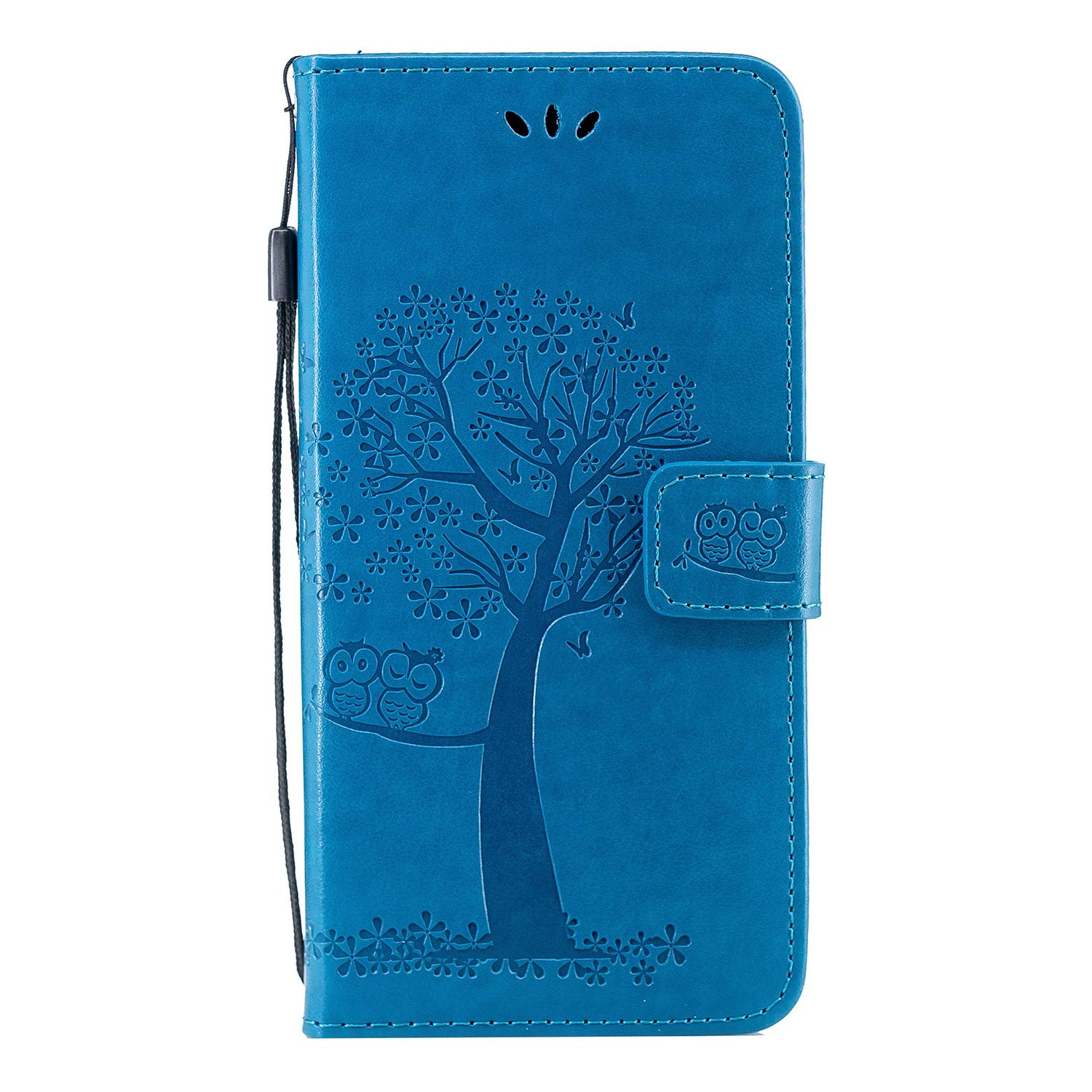 Huzhide Samsung Galaxy A12 / M12 5G Case, Shockproof Slim PU Leather Wallet Phone Case Owl Tree Embossed Flip Folio with Magnetic Stand Card Slots Protective Cover for Samsung A12 / M12 5G, Blue