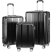 COOLIFE Luggage Expandable Suitcase PC+ABS 3 Piece Set with TSA Lock Spinner Carry on 20in24in28in(Black, 3 piece set)