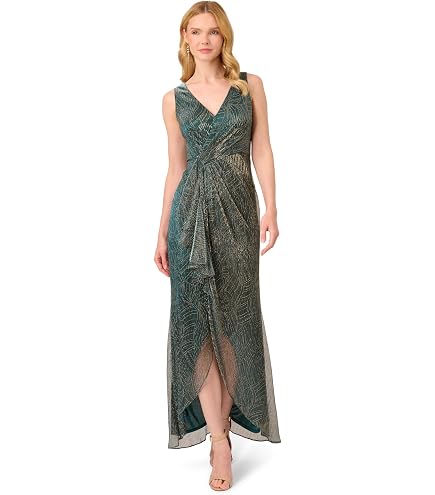 Adrianna Papell Women's Metallic Foil Long Dress