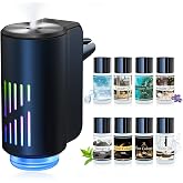 Car Air Freshener Diffuser, Smart Car Air Freshener with Three Adjustable Light Modes, Rechargeable Aromatizante Para Carro with 8pcs Essential Oil,Long Lasting, Black