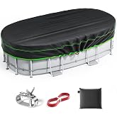 9x18 Ft Oval Pool Cover - Heavy Duty Solar Rectangular Pool Cover Protector, Waterproof &amp; Tear-Resistant with Winch &amp; Cable, Ideal for Winter &amp; Dustproof Use