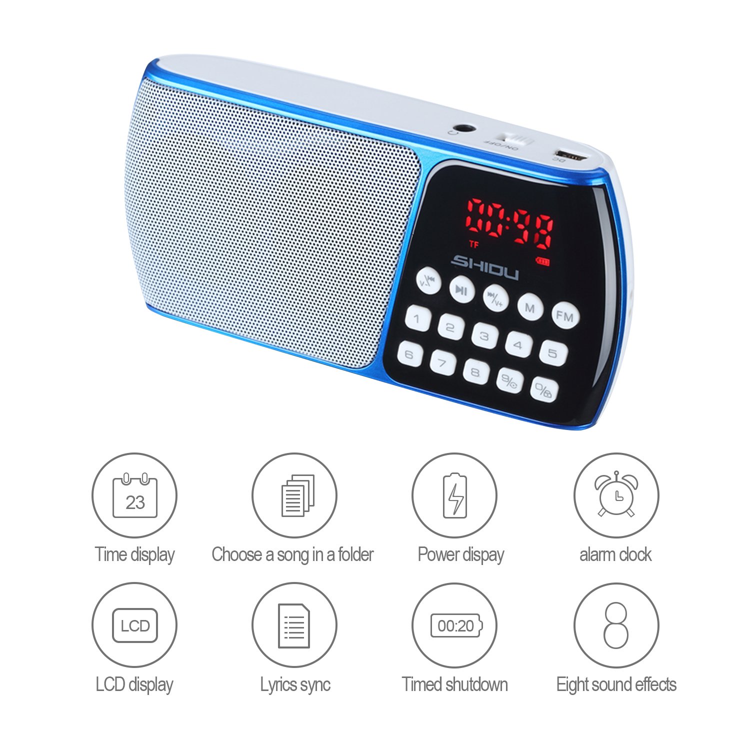 SHIDU SD-S158 Portable FM Radio with TF Card Port, Rechargeable Battery and LED Display