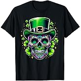 Sugar Skull Wearing Irish Leprechaun Hat St. Patrick's Day T-Shirt