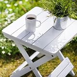 MEILEWLE Folding Wooden Outdoor Side Table - Square Garden Table - White view 8
