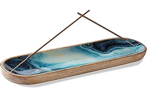 Folkulture Incense Holder for Sticks or Incense Burner | Insence-Stick Holder for Men or Her, Modern Ash Catcher or Insense for Table Décor, Wooden Incense Tray for Sticks, Mango Wood -12 Inches, Blue