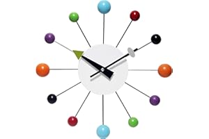 Infinity Instruments Orb Spoke Midcentury Modern 15 inch Retro Starburst Ball Wall Clock Quiet Quartz Movement Mid Century Decorative, Multi, Multicolor