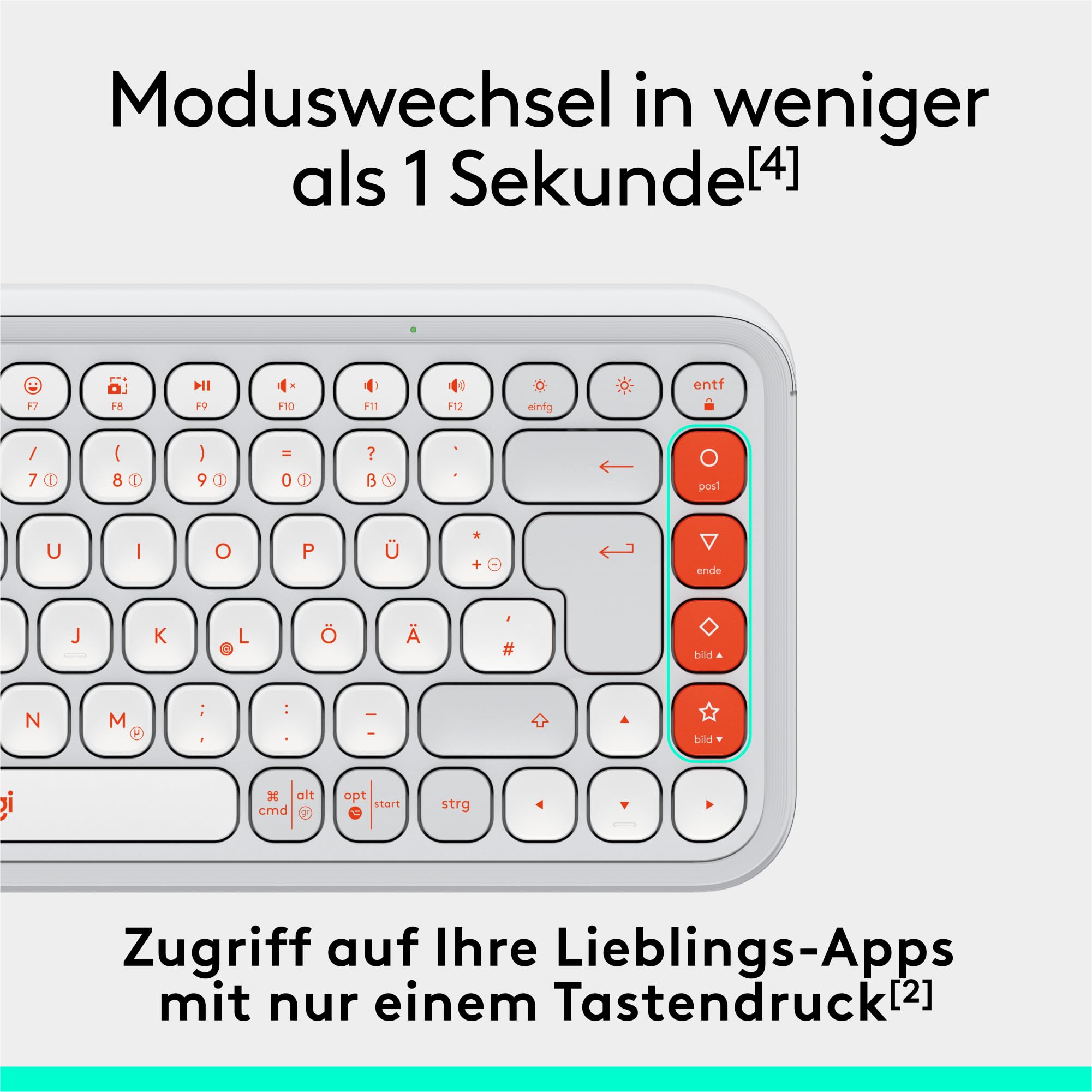 Logitech POP ICON Keys kabellose Bluetooth-Tastatur, Komfortables Tippen, programmierbare Tasten, Easy-Switch zwischen bis zu 3 Geräten, für Notebook, Tablet, PC, Deutsches QWERTZ-Layout – Weiß 5