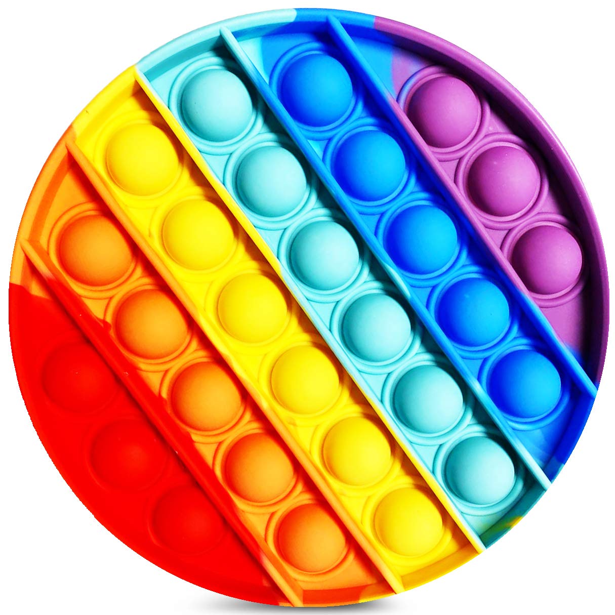KEPLIN Fidget Pop Push Toy, Stress Relieving Sensory Toy For Anxiety, Autism, Special Needs Relief in Children and Adults, Small Calming Bubble Mouse Design… (Rainbow Round)