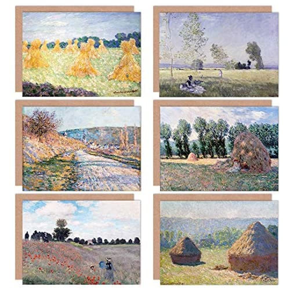 Artery8 Claude Monet Haystacks Summer Poppy Vetheuil Giverny Fine Art Greeting Card Pack of 6