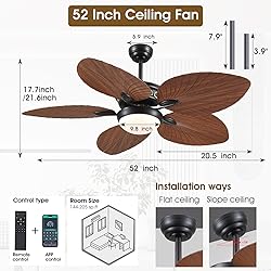 Wiviniya Tropical Ceiling Fans with Lights, 52 Inch
