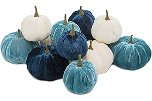 Romingo Halloween Artificial Pumpkins 12 Pack Fake Artificial Velvet Small Pumpkins for Fall Harvest, Thanksgiving, Christmas Party Decoration