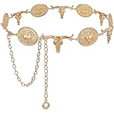 XZQTIVE Western Concho Belt for Women Silver Gold Metal Cowgirl Country Rodeo Turquoise Chain Belt for Dresses Jeans