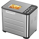 KMFurnila 2LB Bread Maker, 600W Automatic Stainless Steel Bread Machine | Ceramic Nonstick Pan, 3 Loaf Sizes &amp; 3 Crust Colors, 12-Hour Delay Timer, LED Display, Home Baking for Bread &amp; Dough Silver