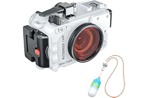 Sea frogs Waterproof housing Case Underwater Diving 195FT/60M Works for OM System TG-7 Cameras (Housing + Red Filter) (HZB-TG
