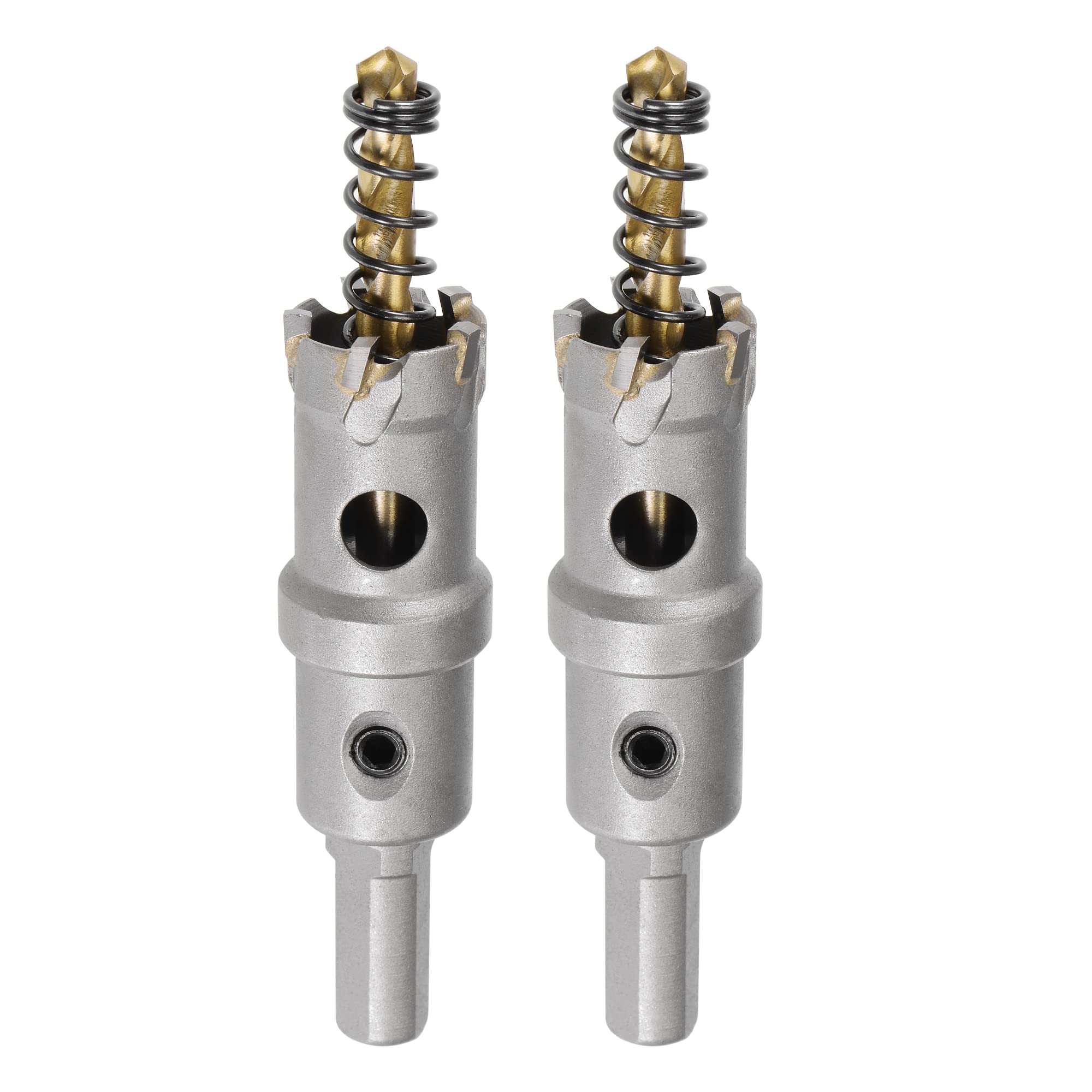 sourcing map 20.5mm Carbide Hole Cutter, Hole Saws for Stainless Steel Sheet Metal, Non-slip Triangular Shank Limit Step, with Titanium Coated Center Drill, 2pcs