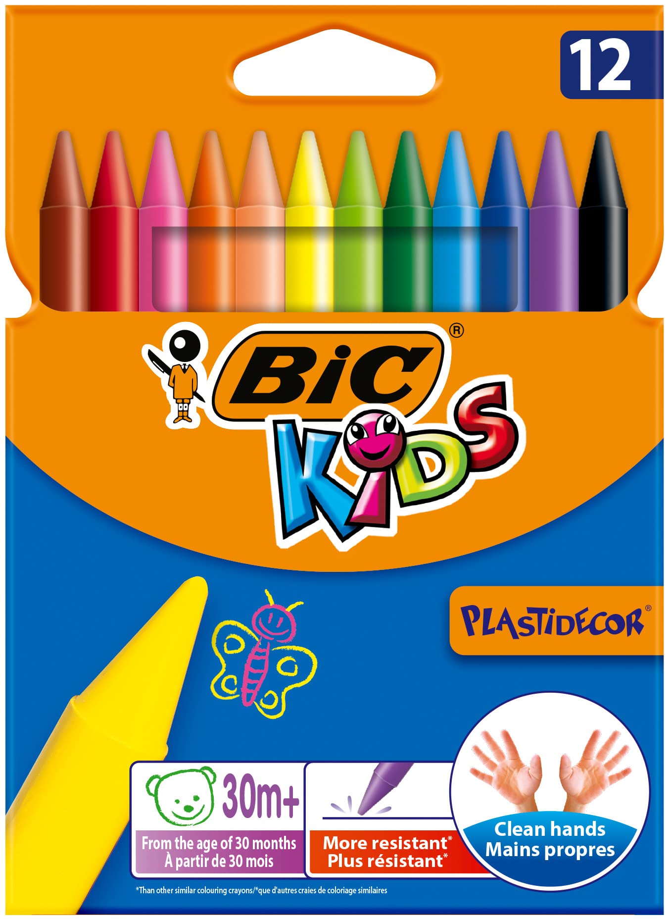 Bic Kids Plastidecor Crayons Colour Hard Long-lasting Sharpenable Vivid Assorted Ref 829770 [Pack of 12], multicoloured