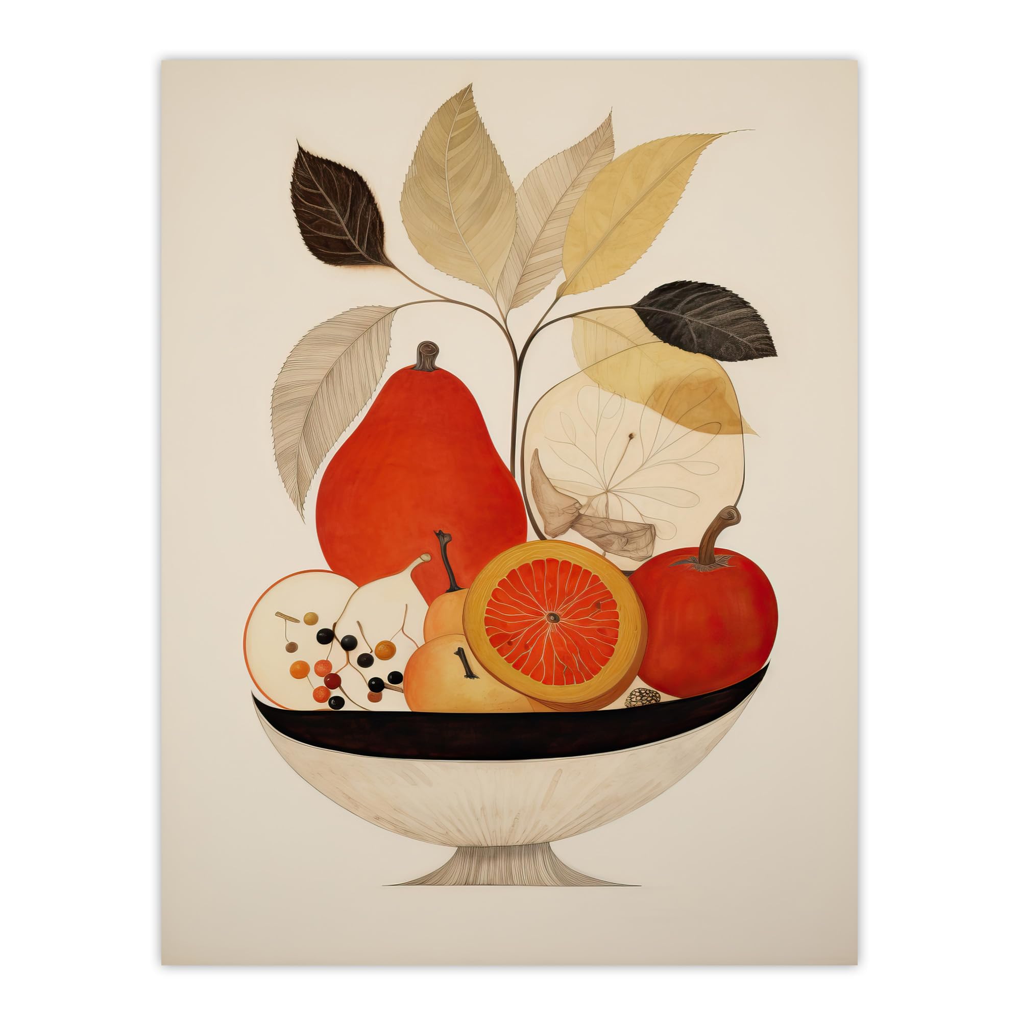 Wee Blue Coo Harvest Bowl Autumn Fruits Red Kitchen Extra Large XL Wall Art Poster Print