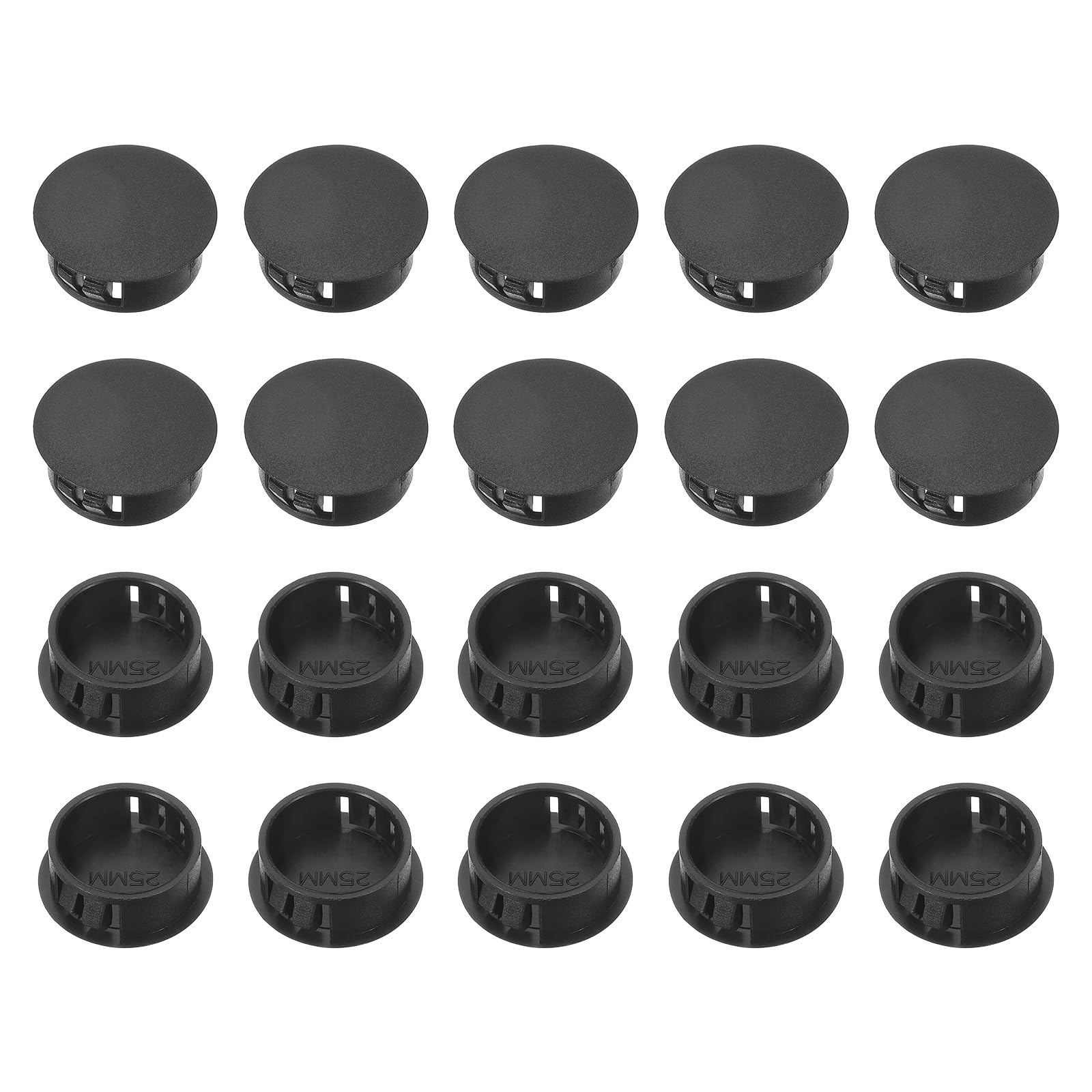 PATIKIL 25 mm/1" Plastic Hole Plugs, 20 Pack Flush Type Round Plug Snap in Hole Panel Tube Kitchen Cabinet Furniture Fencing Post Pipe Insert End Caps, Black