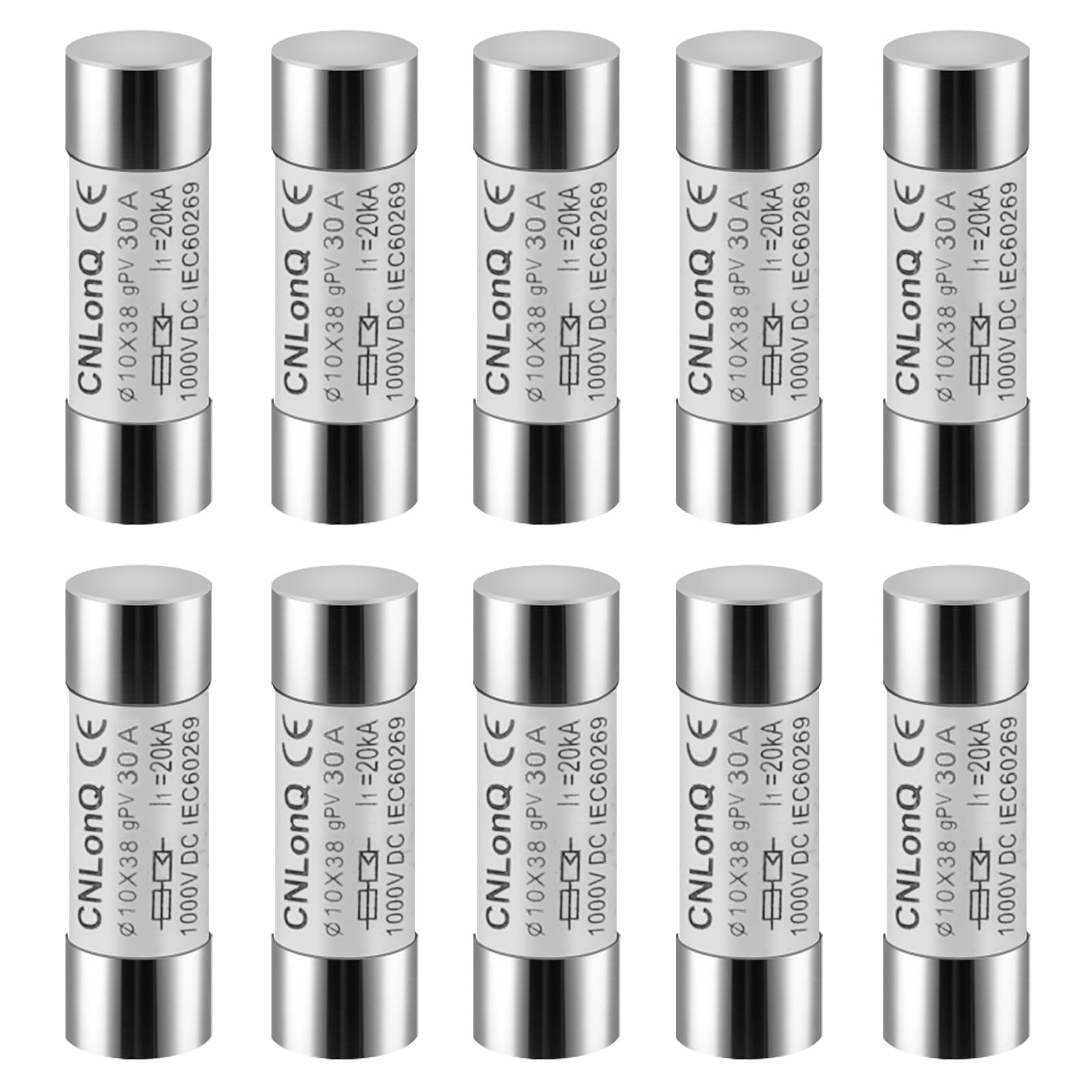 DEWIN Fusible Solar PV Fuse, 10pcs Fuses 30A DC gPV Type Fuse Link HSPV-30 10x38mm 1000V for Solar PV System Protection
