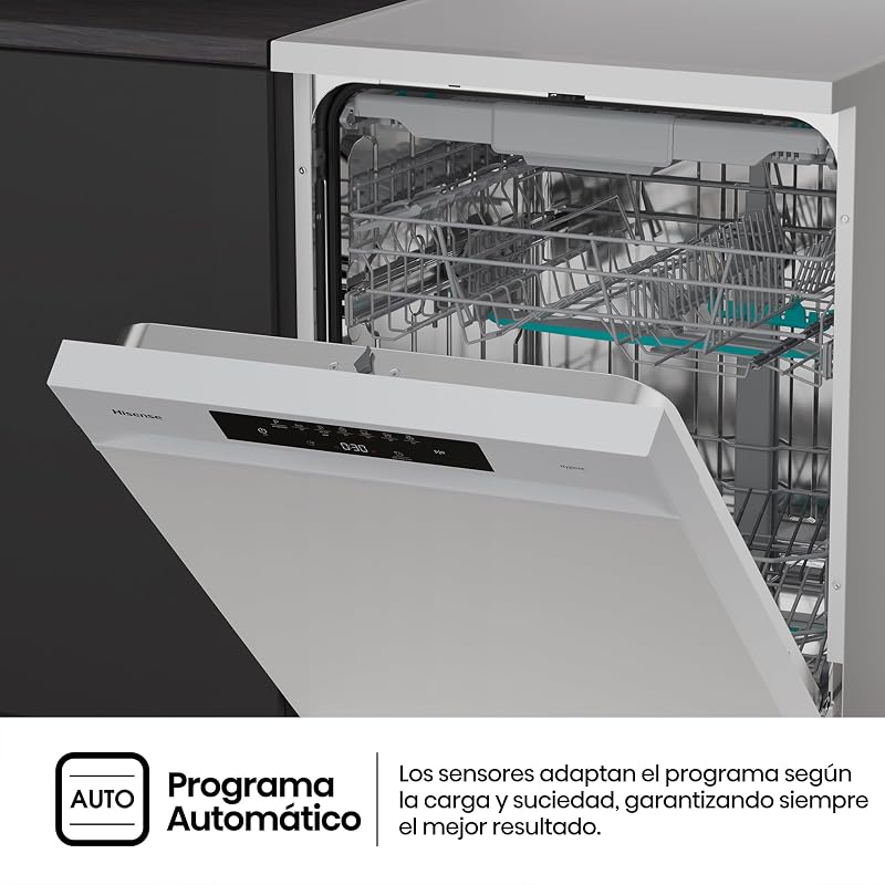 HS643B90W - Lavavajillas Clase B, 15 Servicios, Fondo 60cm, Secado Extra, Programa Automático, Tercera Bandeja, Programa Corto 1 hora, 15 Servicios, Aqua Protect System, Control Táctil, Blanco