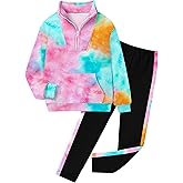 Dearnow Girls Clothes Tie Dye Quarter-zip Sweatshirt + Camo Sweatpants Girls Clothing Sets 2 Piece Fall Winter Outfits 7-14T